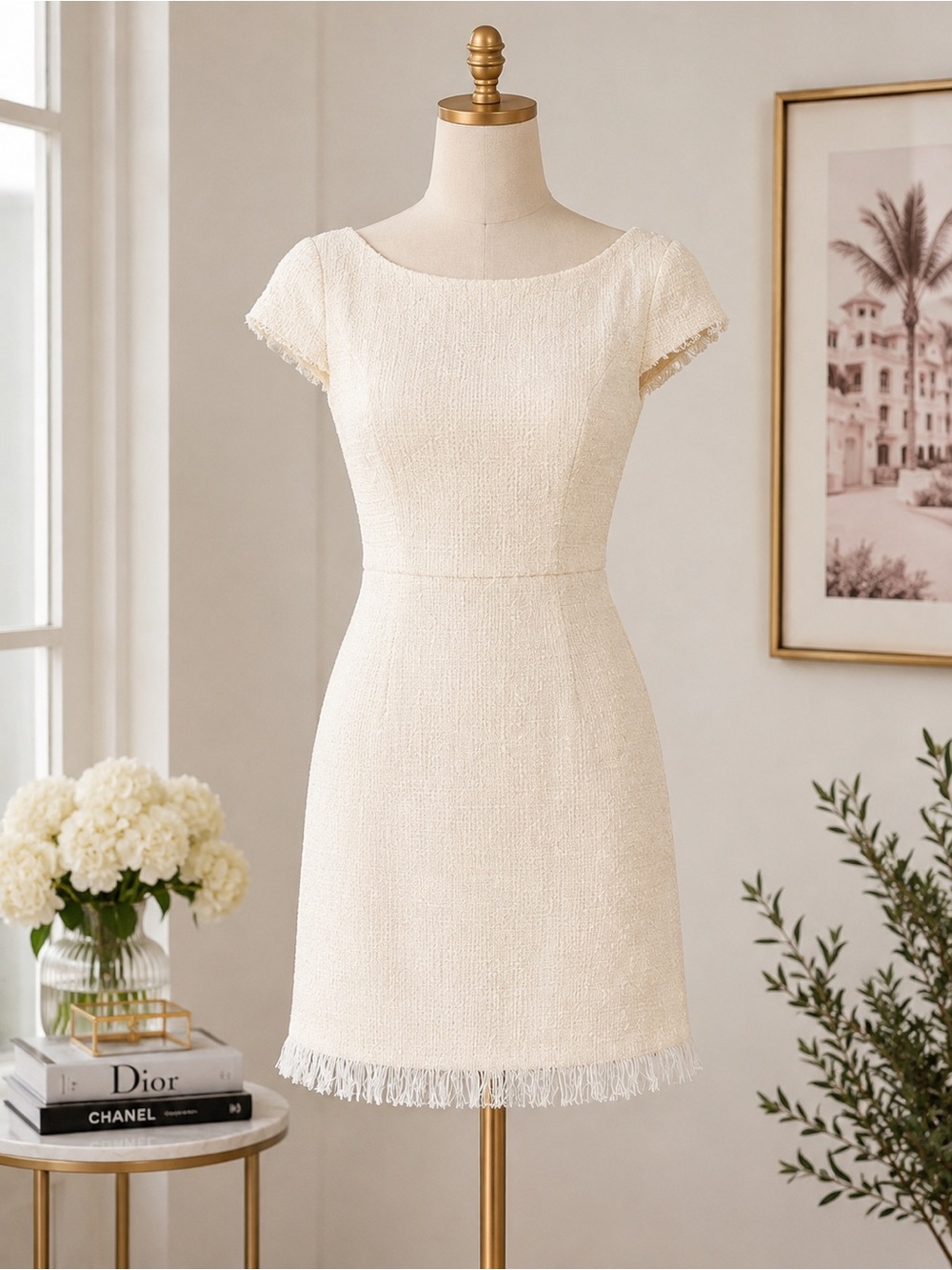 Nanette Lepore Cream Tweed Mini Dress NWT Size 4 Quiet Luxury Chic - Picture 2 of 12